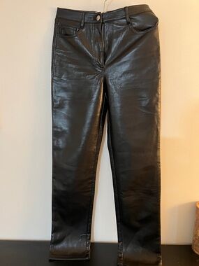 Aritzia women Black Slim Straight Leather Jeans (vegan leather)